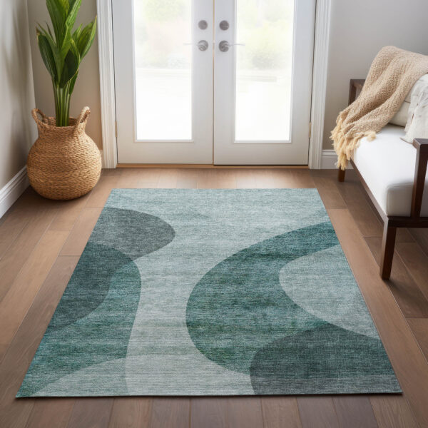 3' X 5' Green And Sage Abstract Washable Indoor Outdoor Area Rug
