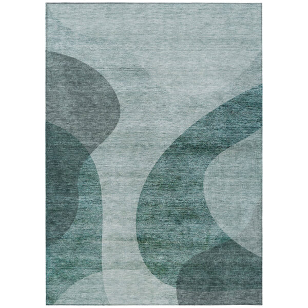 3' X 5' Green And Sage Abstract Washable Indoor Outdoor Area Rug