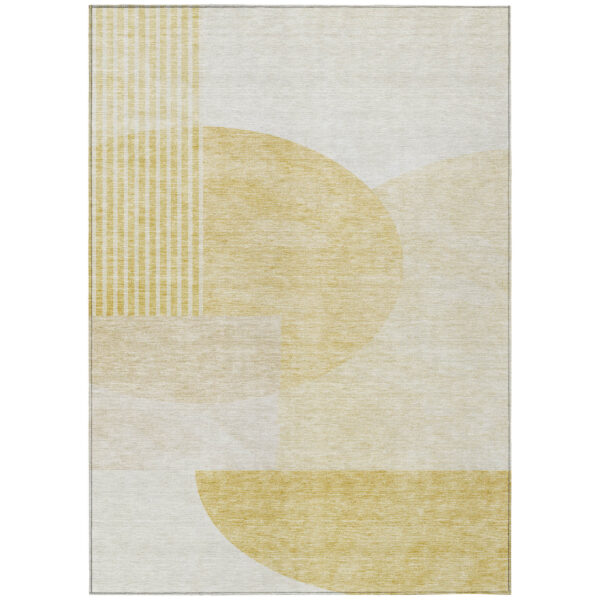5' X 8' Gold Wheat And Ivory Geometric Washable Indoor Outdoor Area Rug