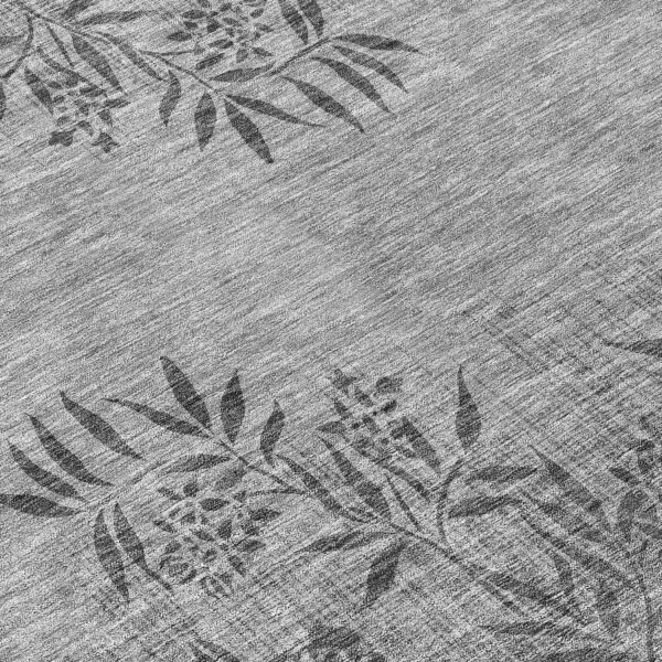 8' Gray Charcoal And Ivory Round Floral Washable Indoor Outdoor Area Rug