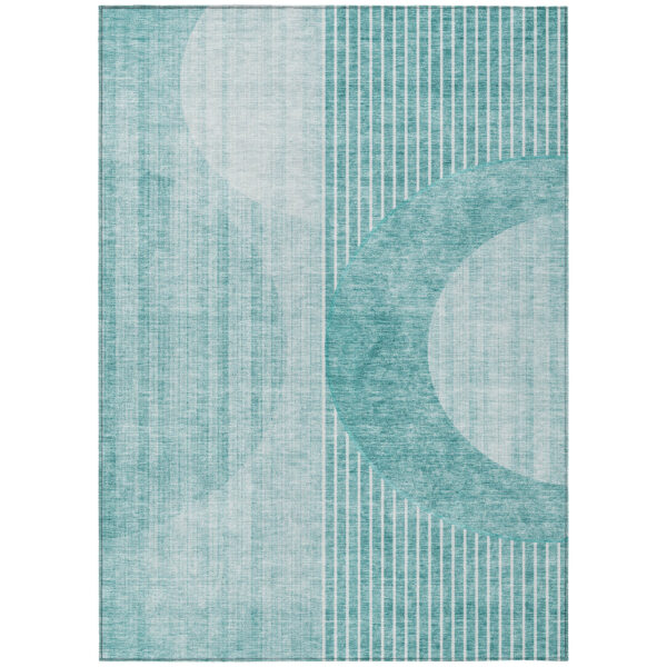 8' X 10' Teal Blue And Aqua Geometric Washable Indoor Outdoor Area Rug