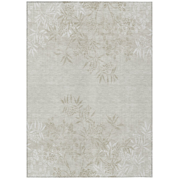 3' X 5' Beige Tan And Ivory Floral Washable Indoor Outdoor Area Rug