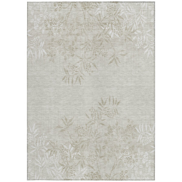 3' X 5' Beige Tan And Ivory Floral Washable Indoor Outdoor Area Rug