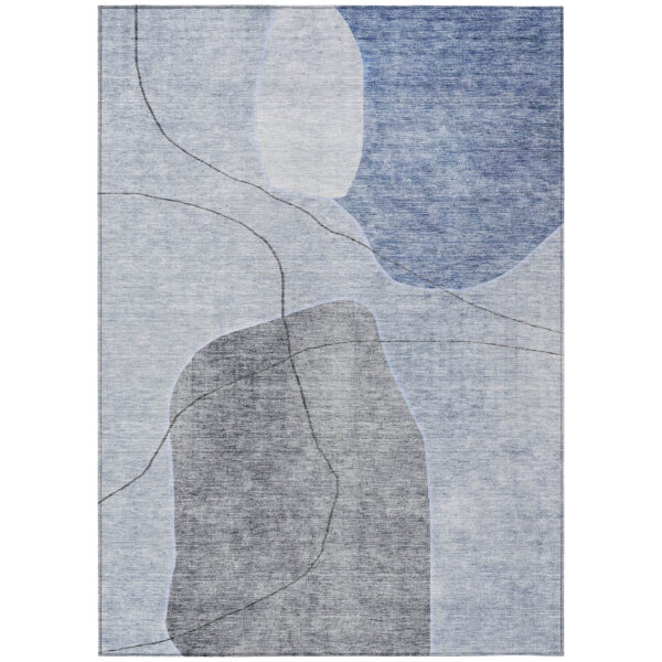 8' X 10' Denim Blue And Sky Blue Abstract Washable Indoor Outdoor Area Rug