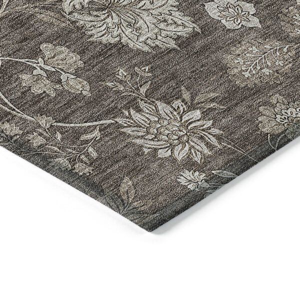 5' X 8' Chocolate Beige And Taupe Floral Washable Indoor Outdoor Area Rug
