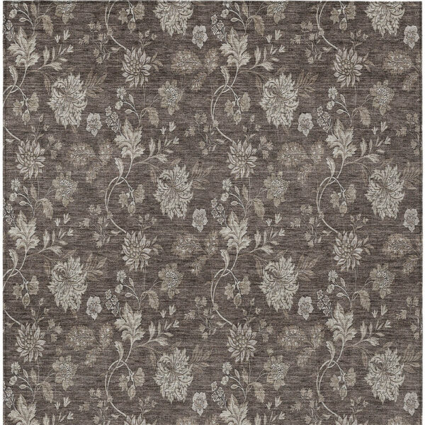 5' X 8' Chocolate Beige And Taupe Floral Washable Indoor Outdoor Area Rug