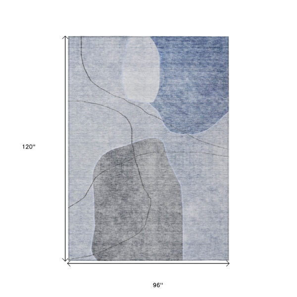 8' X 10' Denim Blue And Sky Blue Abstract Washable Indoor Outdoor Area Rug
