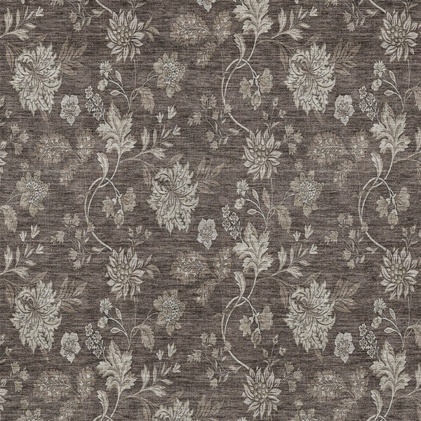 5' X 8' Chocolate Beige And Taupe Floral Washable Indoor Outdoor Area Rug