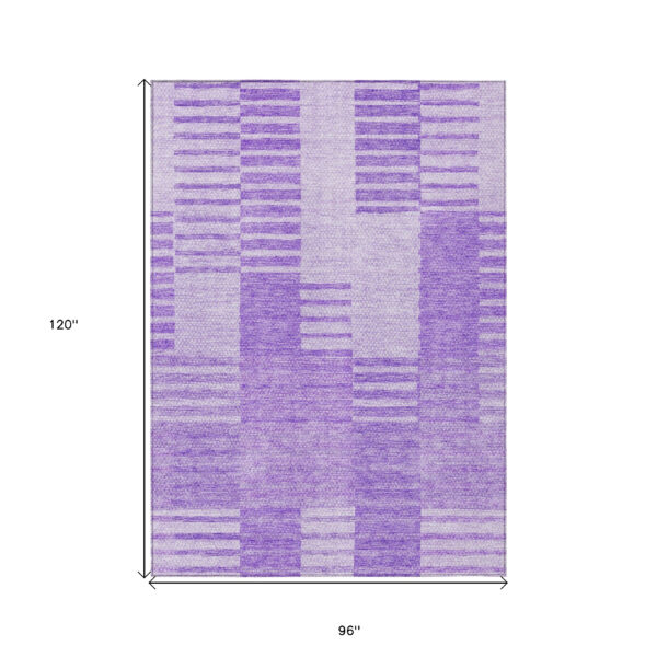 8' X 10' Lavender And Purple Striped Washable Indoor Outdoor Area Rug