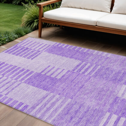 8' X 10' Lavender And Purple Striped Washable Indoor Outdoor Area Rug