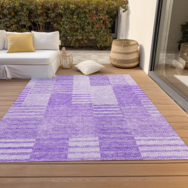 8' X 10' Lavender And Purple Striped Washable Indoor Outdoor Area Rug