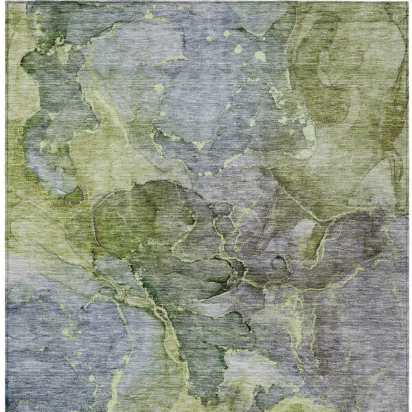 9' X 12' Olive Green And Gray Abstract Washable Indoor Outdoor Area Rug