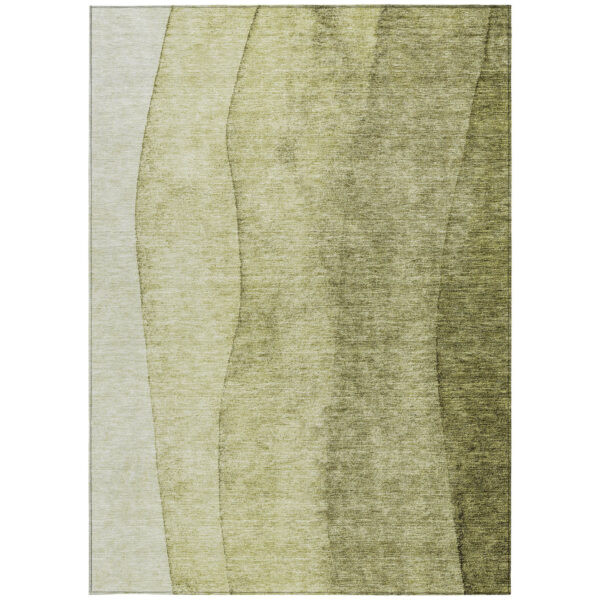 9' X 12' Olive Green And Artichoke Green Ombre Washable Indoor Outdoor Area Rug