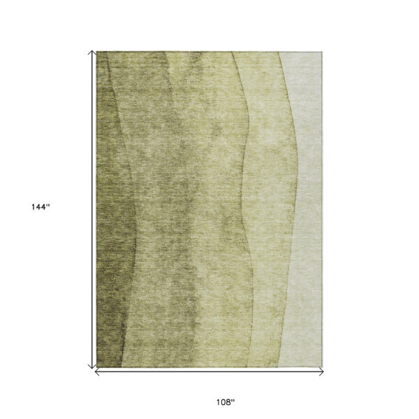 9' X 12' Olive Green And Artichoke Green Ombre Washable Indoor Outdoor Area Rug