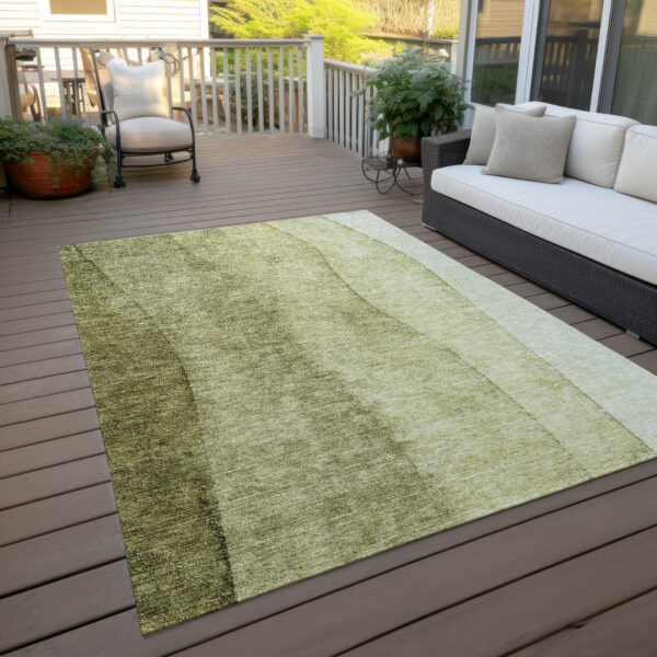 9' X 12' Olive Green And Artichoke Green Ombre Washable Indoor Outdoor Area Rug