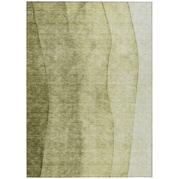 9' X 12' Olive Green And Artichoke Green Ombre Washable Indoor Outdoor Area Rug