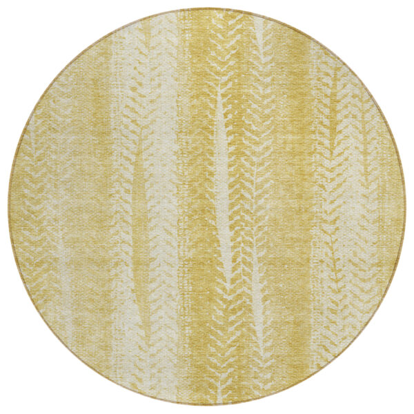 8' Gold Wheat And Ivory Round Botanical Leaves Washable Indoor Outdoor Area Rug