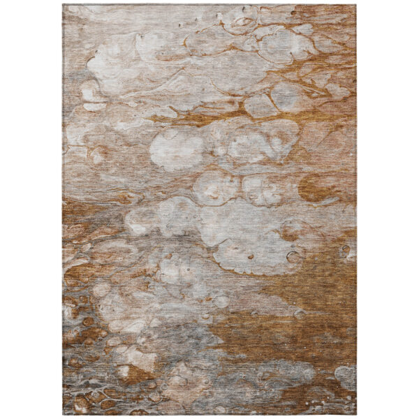 9' X 12' Terra Cotta Gray And Silver Abstract Washable Indoor Outdoor Area Rug