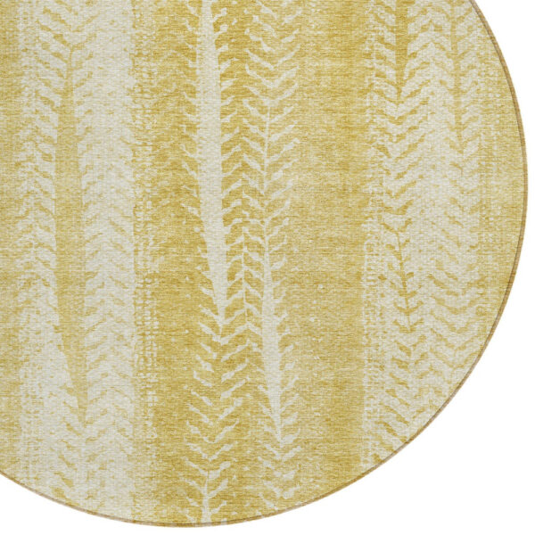 8' Gold Wheat And Ivory Round Botanical Leaves Washable Indoor Outdoor Area Rug