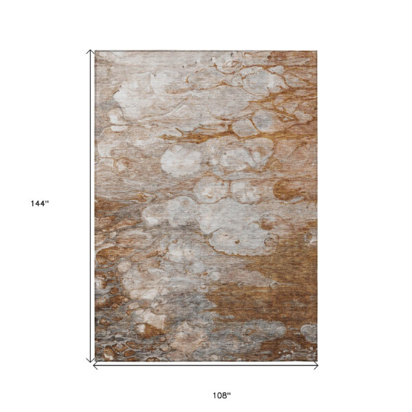 9' X 12' Terra Cotta Gray And Silver Abstract Washable Indoor Outdoor Area Rug