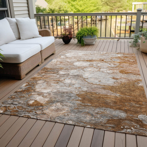 9' X 12' Terra Cotta Gray And Silver Abstract Washable Indoor Outdoor Area Rug