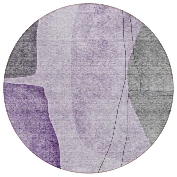 8' Purple Eggplant And Gray Round Abstract Washable Indoor Outdoor Area Rug