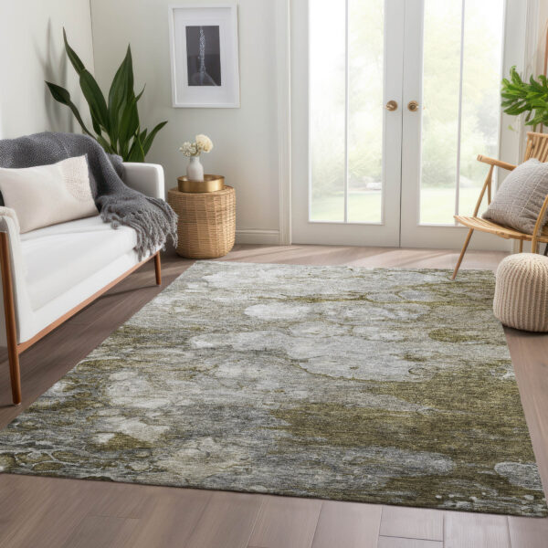 3' X 5' Brown Taupe And Ivory Abstract Washable Indoor Outdoor Area Rug