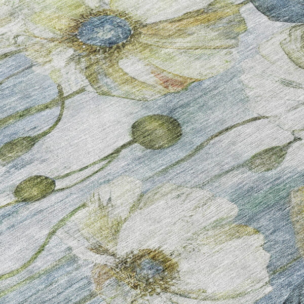 8' Denim Blue And Sky Blue Round Floral Washable Indoor Outdoor Area Rug