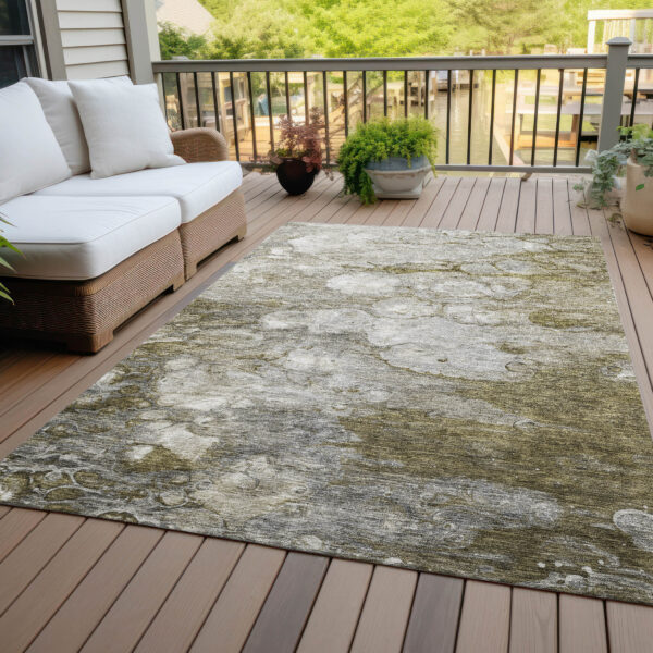 3' X 5' Brown Taupe And Ivory Abstract Washable Indoor Outdoor Area Rug