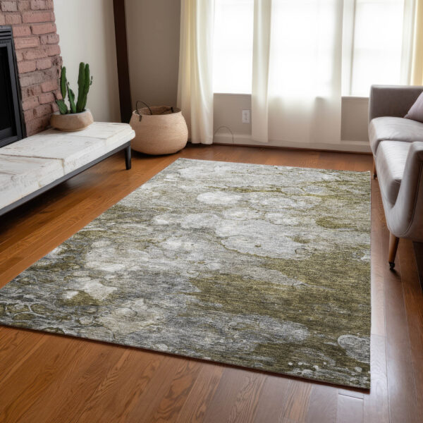 3' X 5' Brown Taupe And Ivory Abstract Washable Indoor Outdoor Area Rug