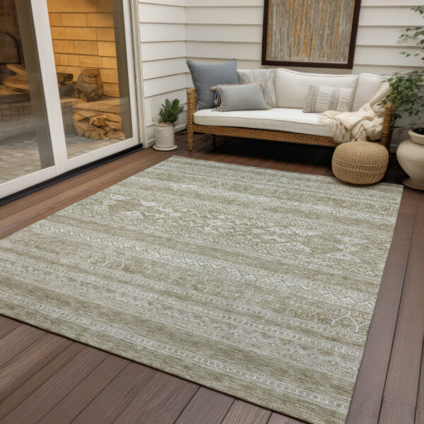 10' X 14' Khaki Taupe And Ivory Southwestern Washable Indoor Outdoor Area Rug