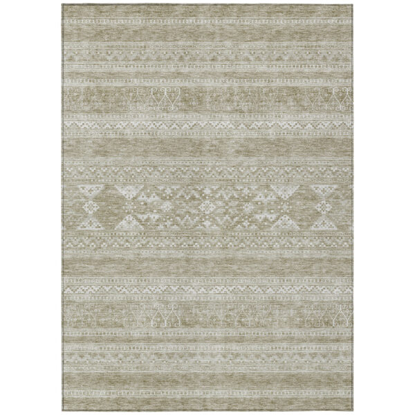 10' X 14' Khaki Taupe And Ivory Southwestern Washable Indoor Outdoor Area Rug