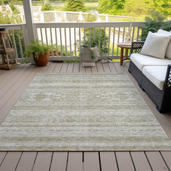 10' X 14' Khaki Taupe And Ivory Southwestern Washable Indoor Outdoor Area Rug