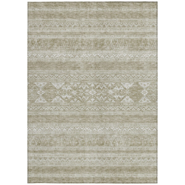 10' X 14' Khaki Taupe And Ivory Southwestern Washable Indoor Outdoor Area Rug
