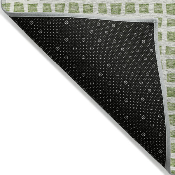 9' X 12' Artichoke Green And Ivory Geometric Washable Indoor Outdoor Area Rug
