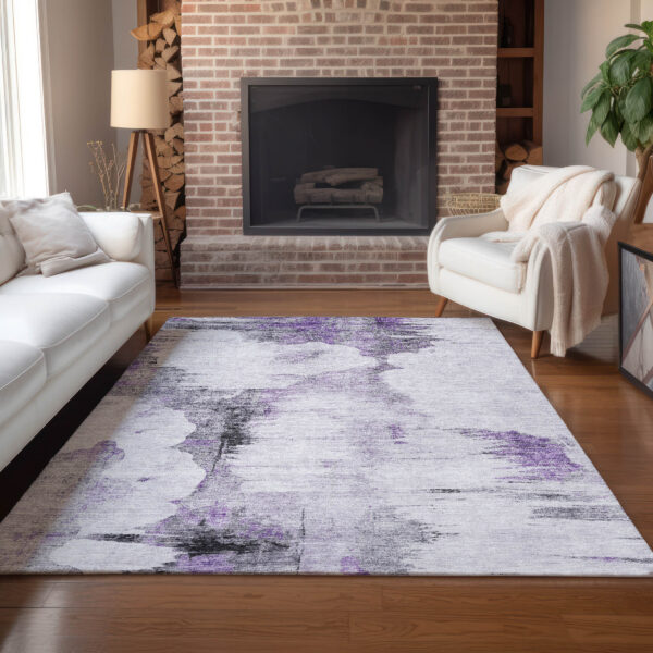 8' X 10' Purple Lavender And Gray Abstract Washable Indoor Outdoor Area Rug
