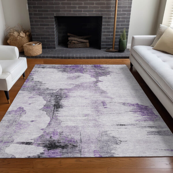 8' X 10' Purple Lavender And Gray Abstract Washable Indoor Outdoor Area Rug