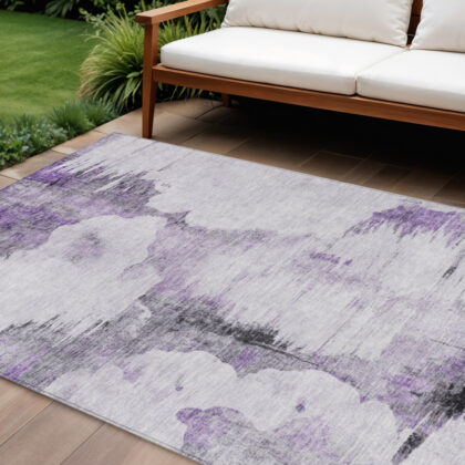 8' X 10' Purple Lavender And Gray Abstract Washable Indoor Outdoor Area Rug
