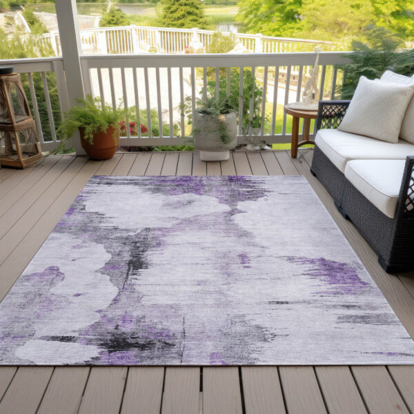 8' X 10' Purple Lavender And Gray Abstract Washable Indoor Outdoor Area Rug