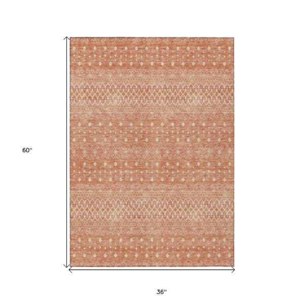 3' X 5' Salmon Gold And Ivory Tribal Washable Indoor Outdoor Area Rug