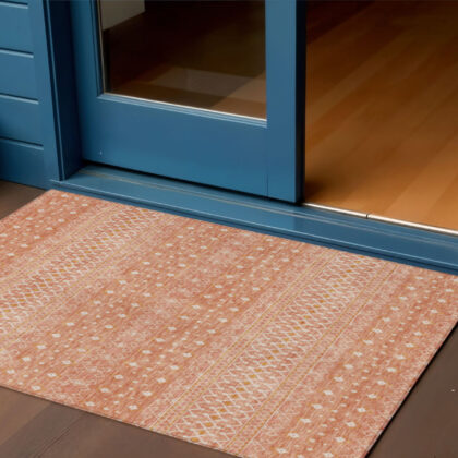3' X 5' Salmon Gold And Ivory Tribal Washable Indoor Outdoor Area Rug