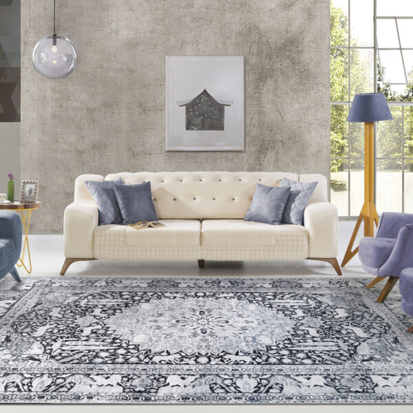 3' X 5' Charcoal Medallion Stain Resistant Area Rug