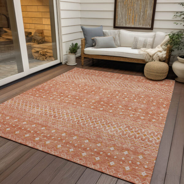 3' X 5' Salmon Gold And Ivory Tribal Washable Indoor Outdoor Area Rug