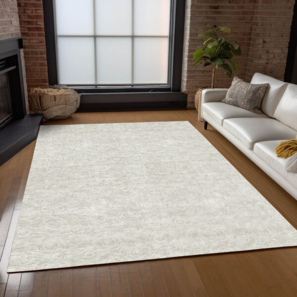 8' X 10' Ivory And Beige Geometric Washable Indoor Outdoor Area Rug