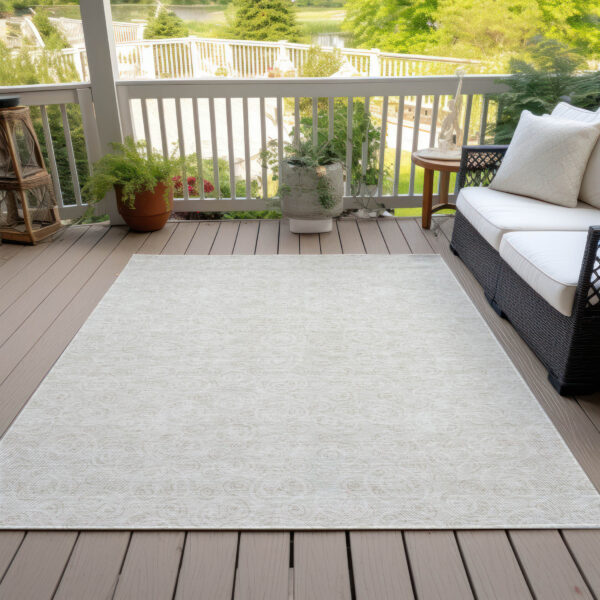 8' X 10' Ivory And Beige Geometric Washable Indoor Outdoor Area Rug