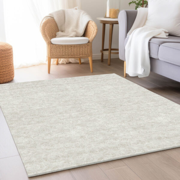 8' X 10' Ivory And Beige Geometric Washable Indoor Outdoor Area Rug