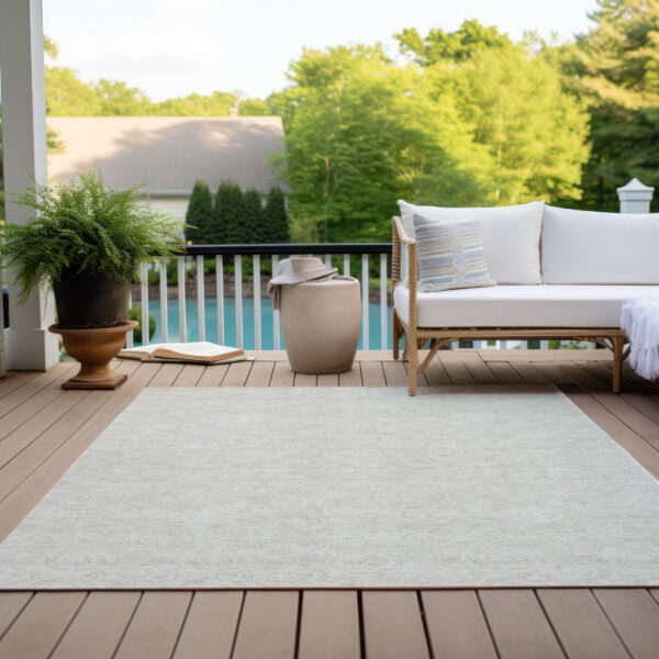 8' X 10' Ivory And Beige Geometric Washable Indoor Outdoor Area Rug