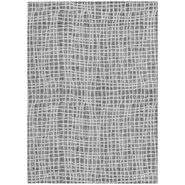 5' X 8' Gray Charcoal And Silver Striped Washable Indoor Outdoor Area Rug