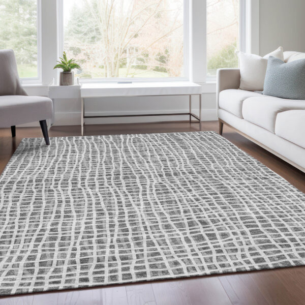 5' X 8' Gray Charcoal And Silver Striped Washable Indoor Outdoor Area Rug