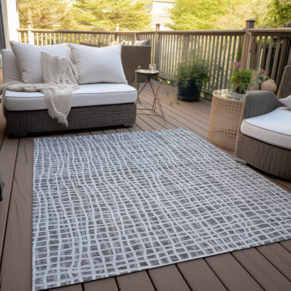 5' X 8' Gray Charcoal And Silver Striped Washable Indoor Outdoor Area Rug